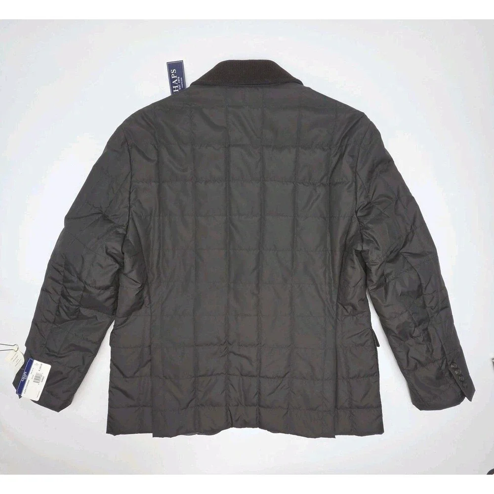 Chaps Coat Jacket Men Sz 44R Quilted Black Brown Coat Corduroy Collar NEW